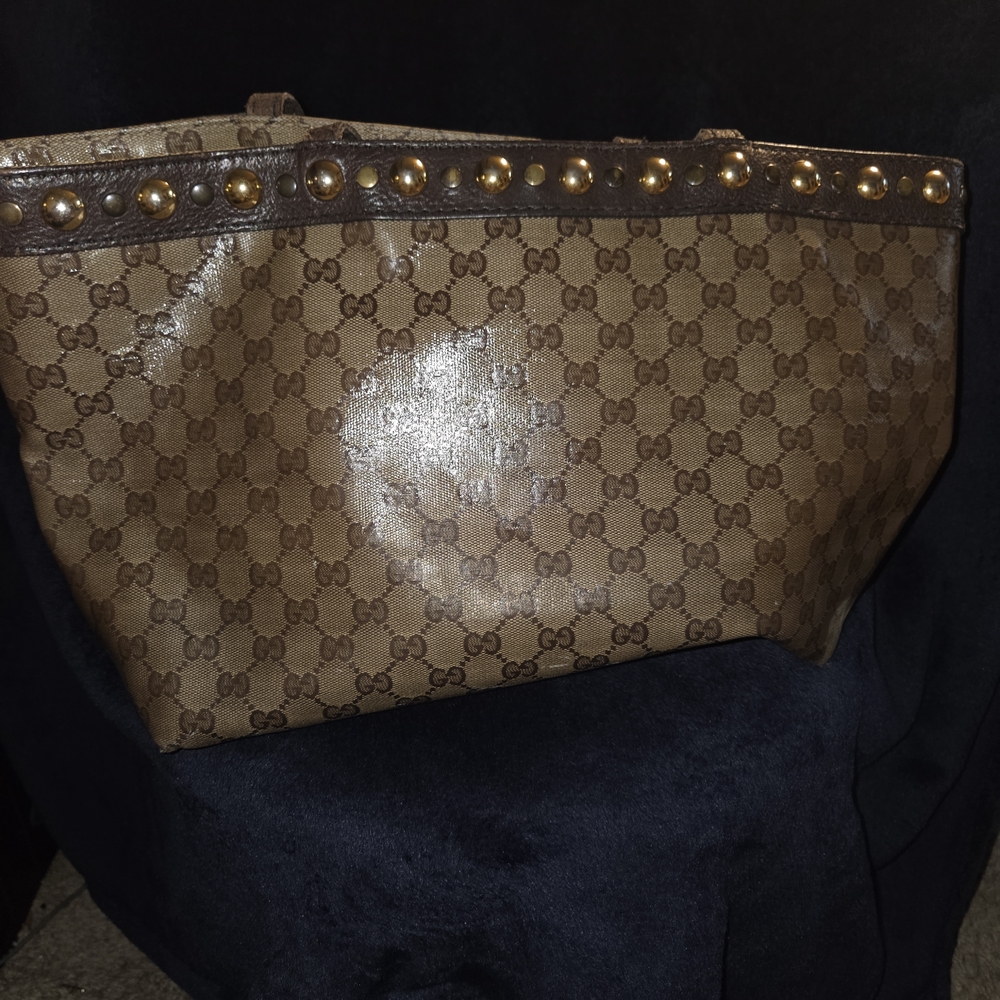 Gucci Brown Monogram Tote with Gold Accents